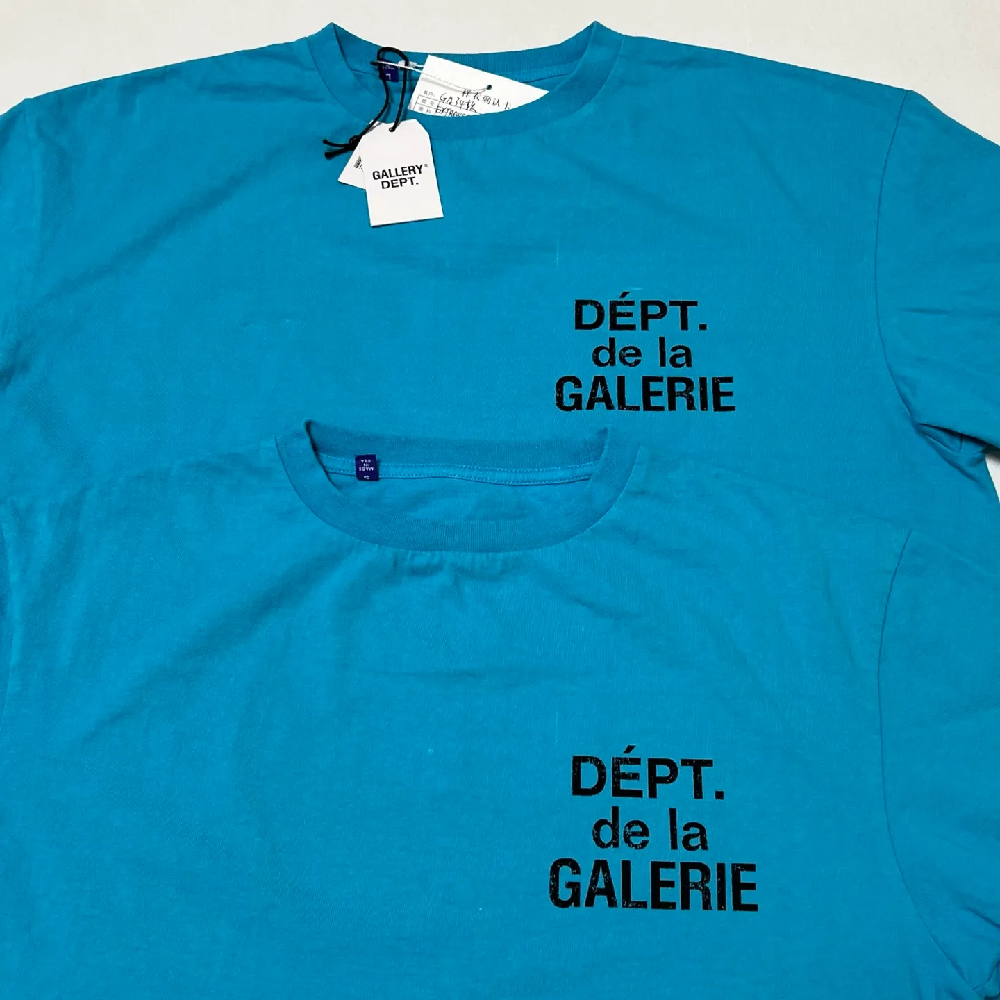 Pattern comparison GALLERY DEPT. FRENCH TEE/LIGHT TEAL Lake Blue French Lake Blue S-XL Summer dopamine color American retro Original consistent OE yarn bobbin fabric Garment dyeing Printing heavy wash water distressing simulated natural distressing effect Correct accessories Top purchasing level